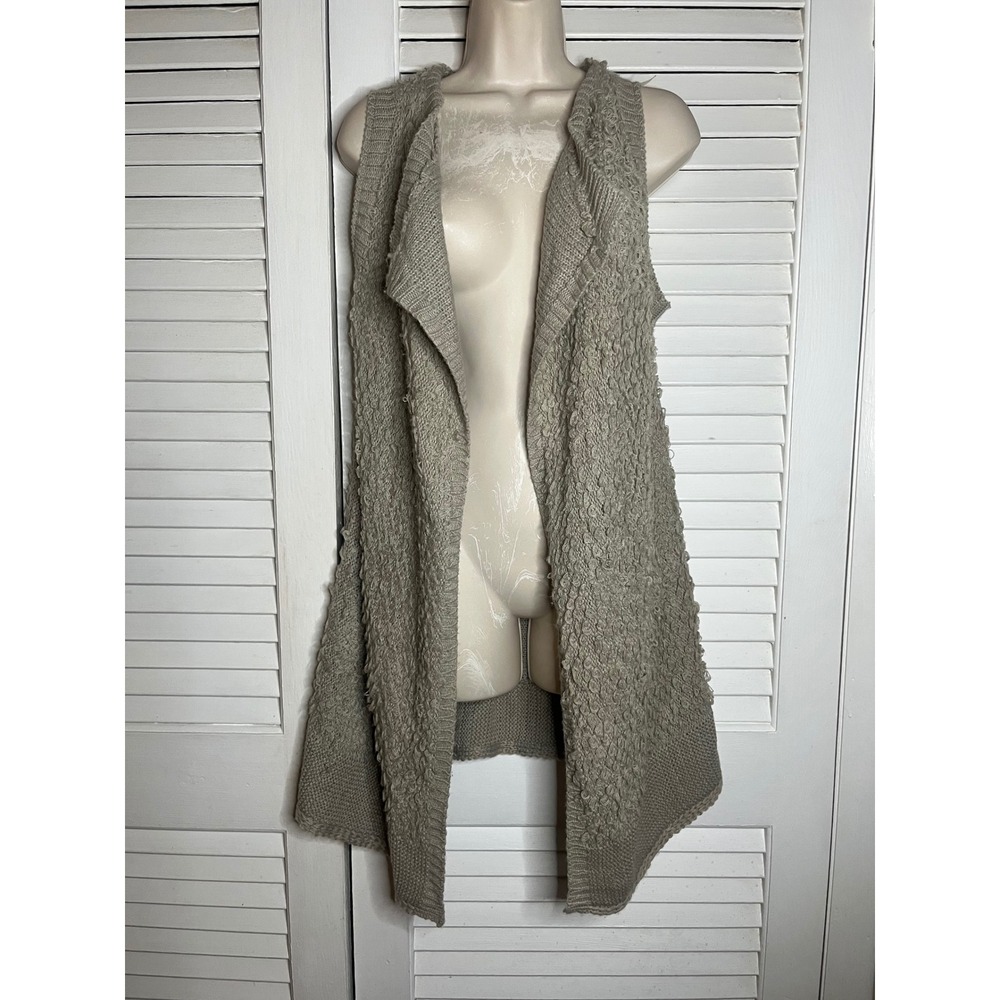 She + Sky Taupe Popcorn Knit Open Front Longline Vest Medium SL3584